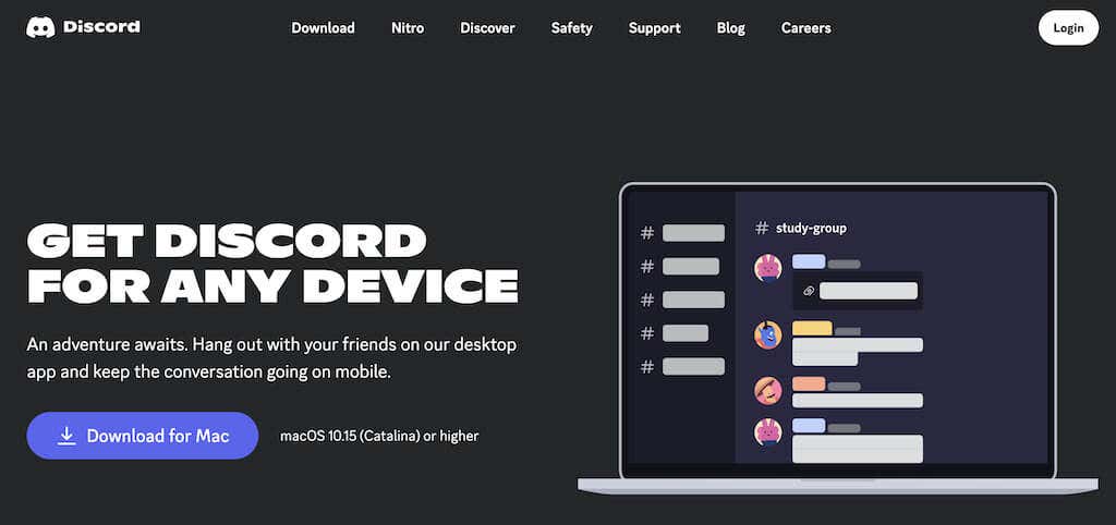 Screenshot of the Discord website download the app for Mac