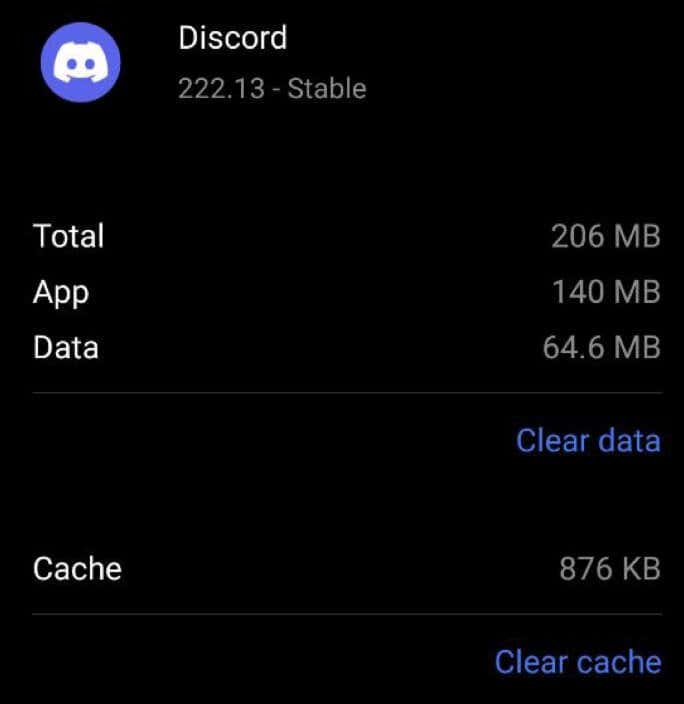 Screenshot of clearing Discord cache on Android